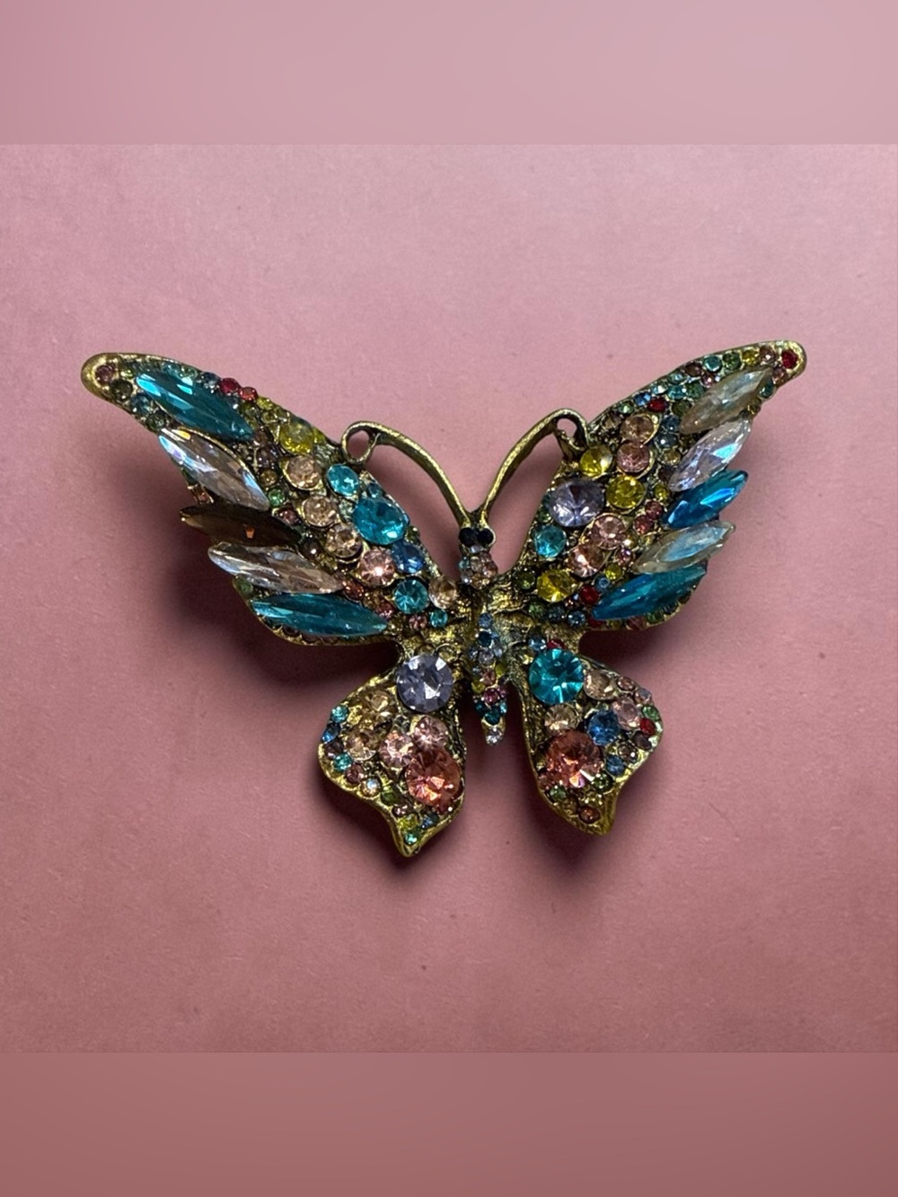 Rhinestone Butterfly Brooch in Multicolor Crystal